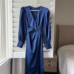 Express blue satin Surplice midi dress size small electric blue NWT